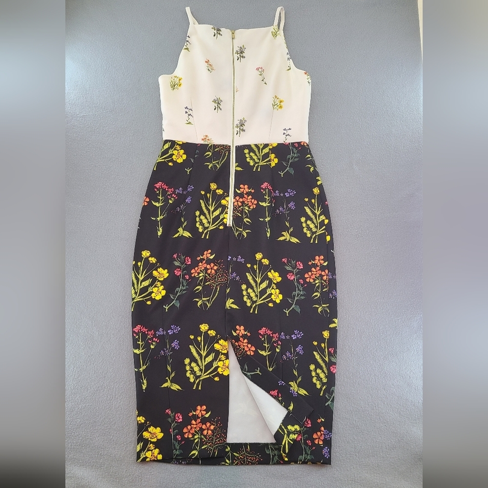 H&M Women's Black & Cream Floral Strappy Form Fitting Midi Dress - Size 8 - Picture 2 of 11